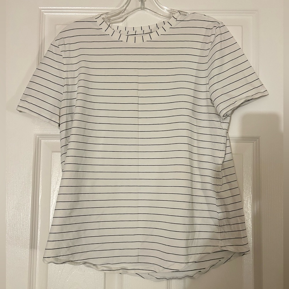 Lululemon Classic White & Black Striped Crewneck Tee